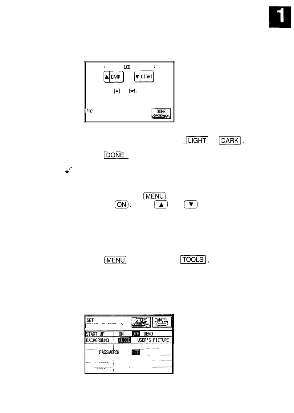 Tour, Touch adjust lcd contrast | Sharp IQ-8900 User Manual | Page 54 / 322