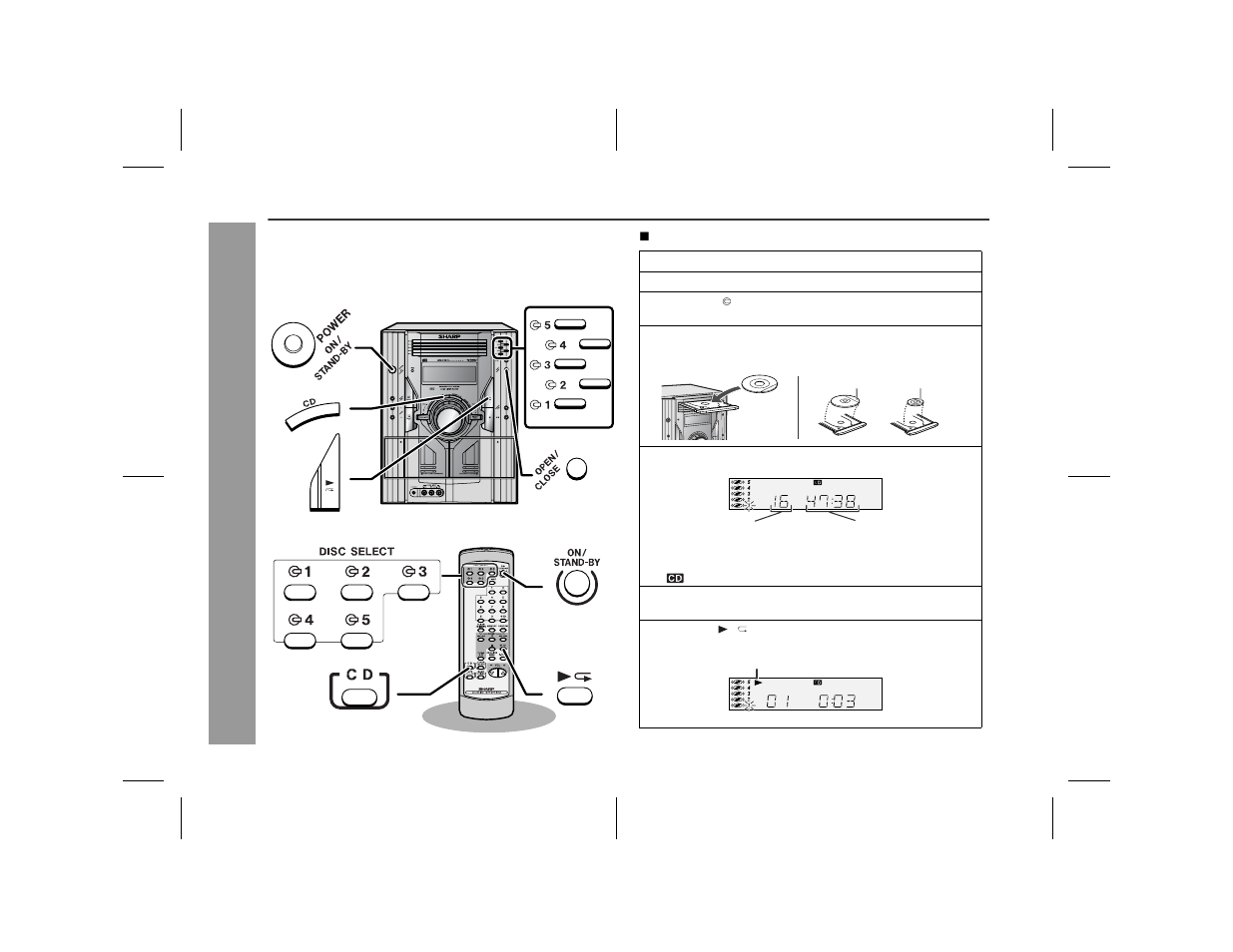 Listening to a cd (cds), Cd p lay b a ck | Sharp CD-ES77 User Manual | Page 16 / 36