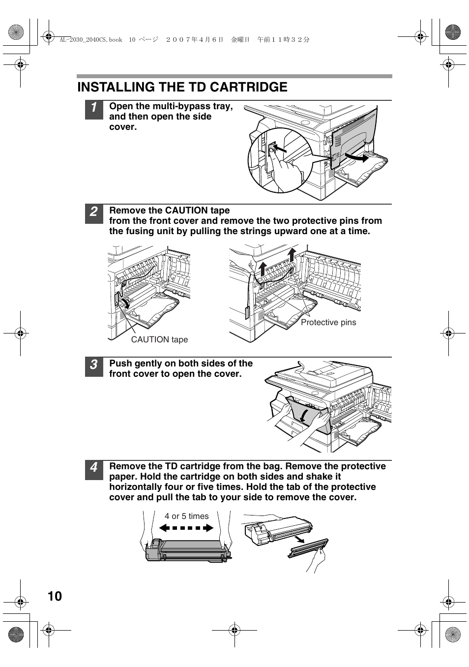 10 installing the td cartridge | Sharp AL-2030 User Manual | Page 12 / 92