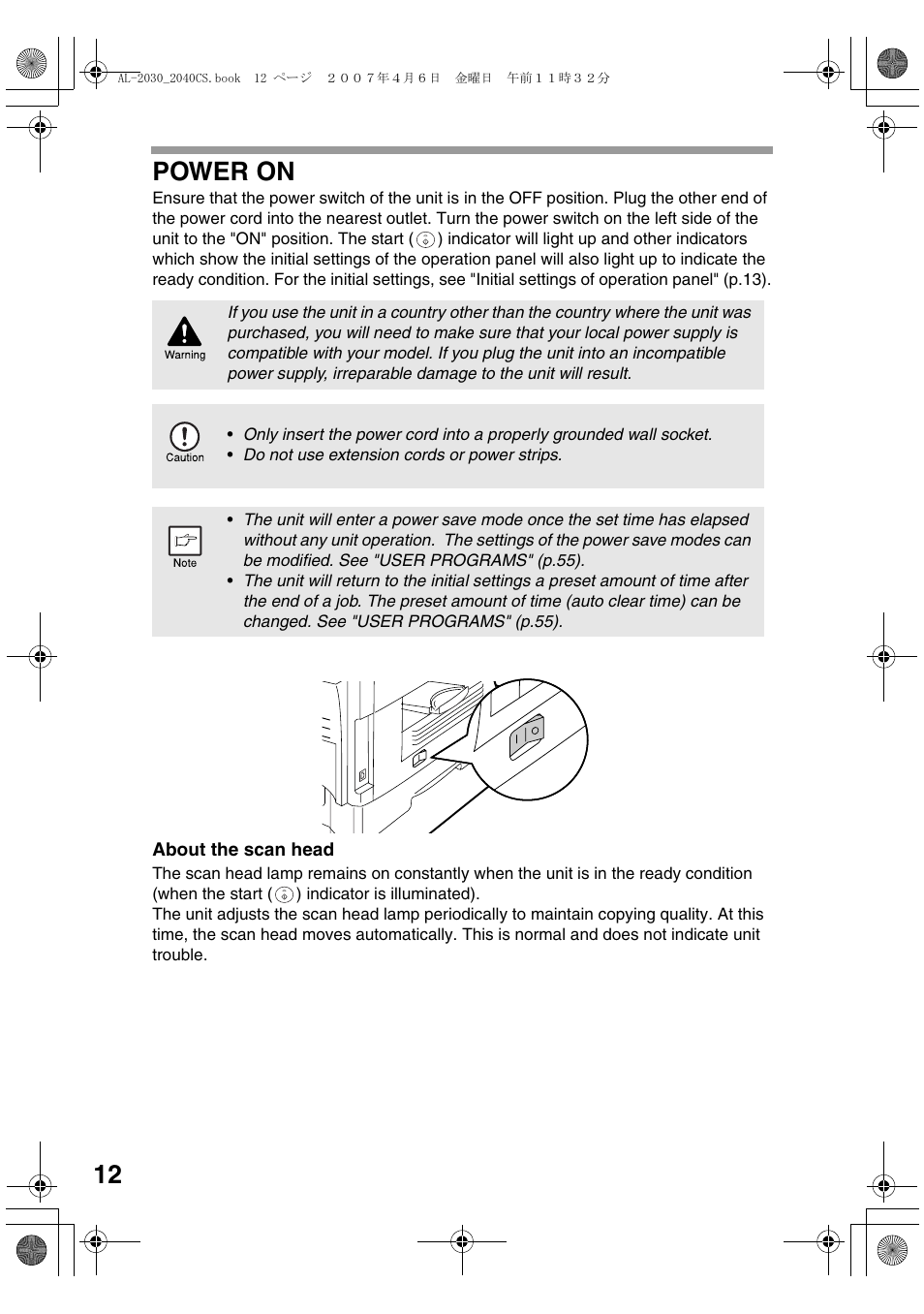 12 power on | Sharp AL-2030 User Manual | Page 14 / 92
