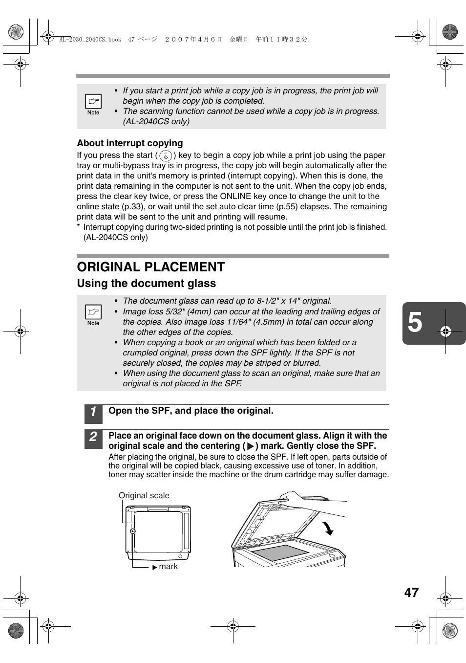 Original placement | Sharp AL-2030 User Manual | Page 49 / 92