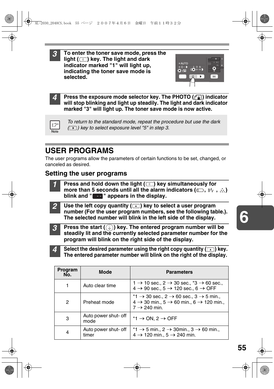 User programs | Sharp AL-2030 User Manual | Page 57 / 92