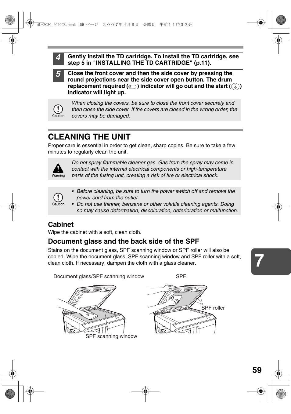 Cleaning the unit | Sharp AL-2030 User Manual | Page 61 / 92