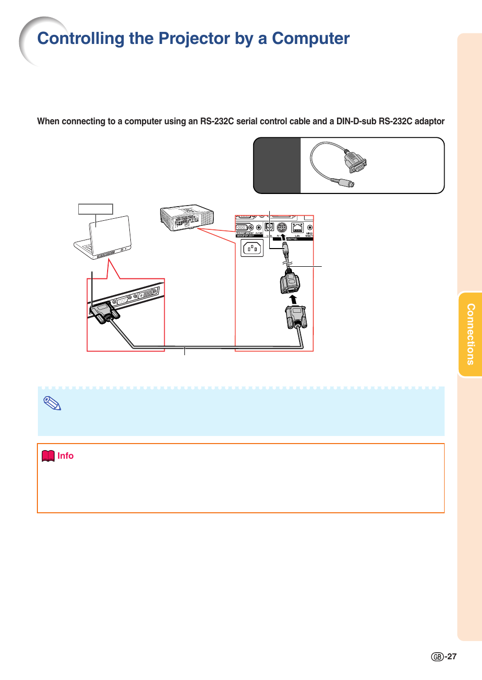 Controlling the projector by a computer, Connections | Sharp PJLINK XG-C435X-L User Manual | Page 29 / 73