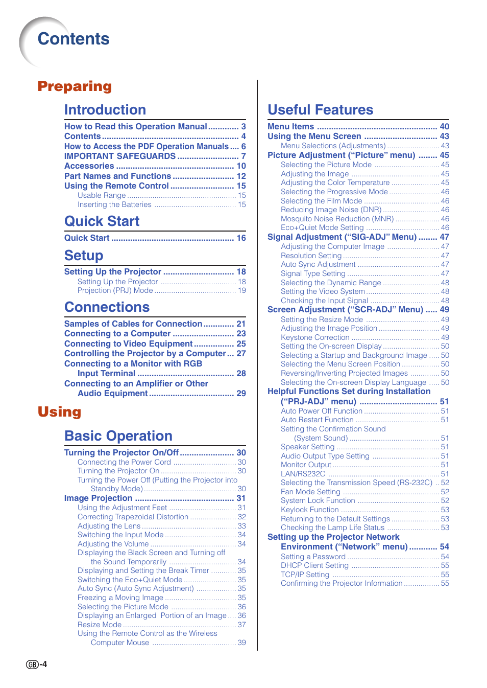 Sharp PJLINK XG-C435X-L User Manual | Page 6 / 73