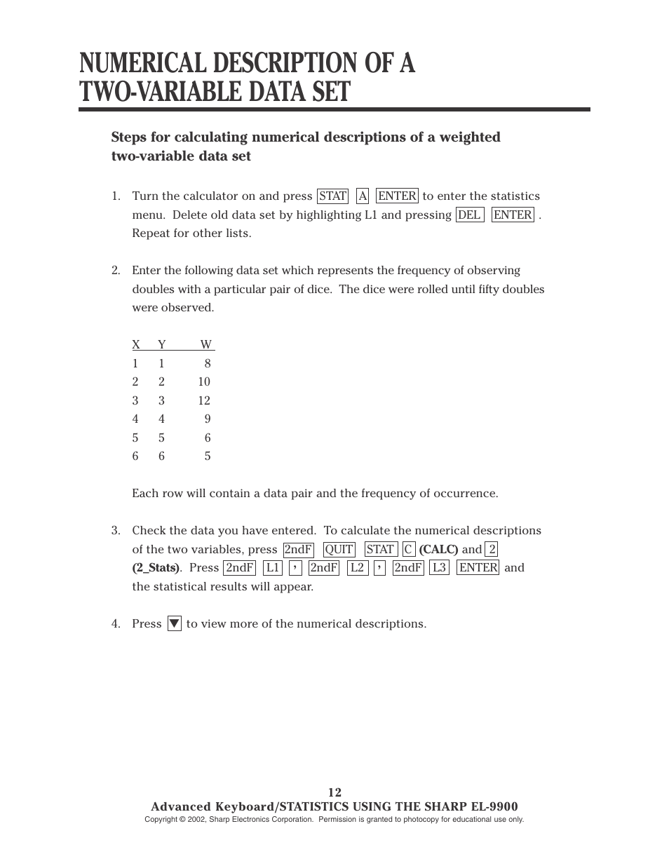 Numerical description of a two-variable data set | Sharp EL-9900 User Manual | Page 109 / 153