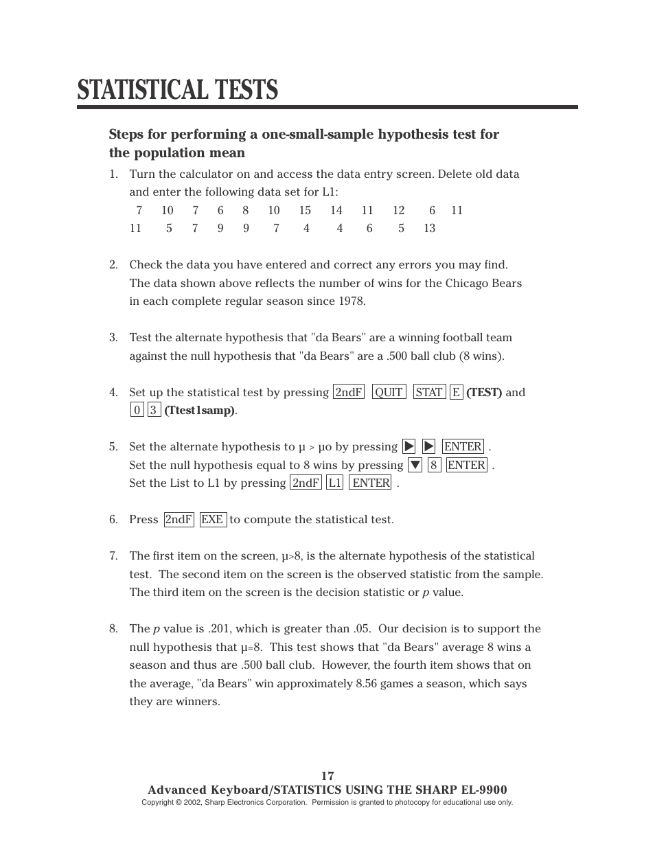 Statistical tests | Sharp EL-9900 User Manual | Page 114 / 153