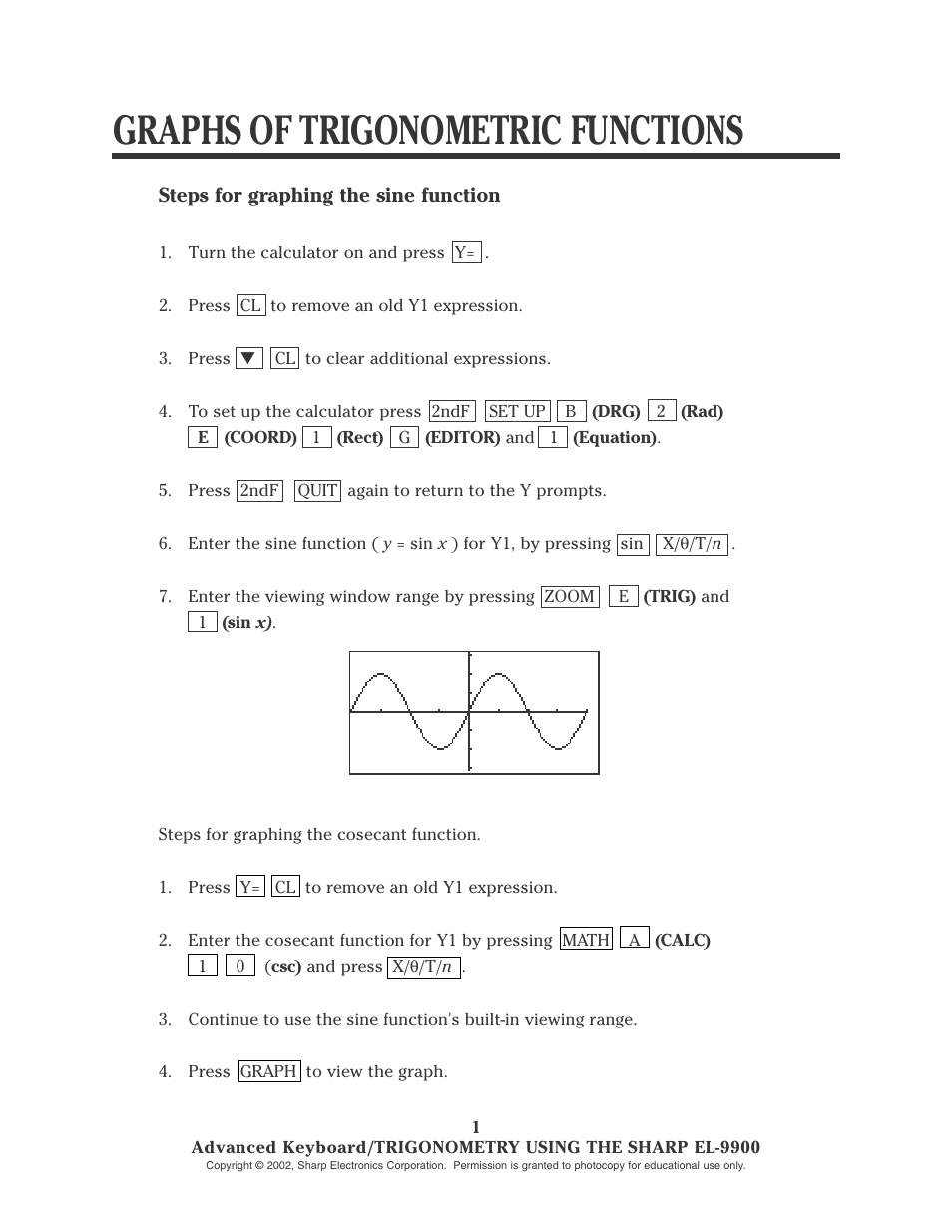 Graphs of trigonometric functions | Sharp EL-9900 User Manual | Page 116 / 153