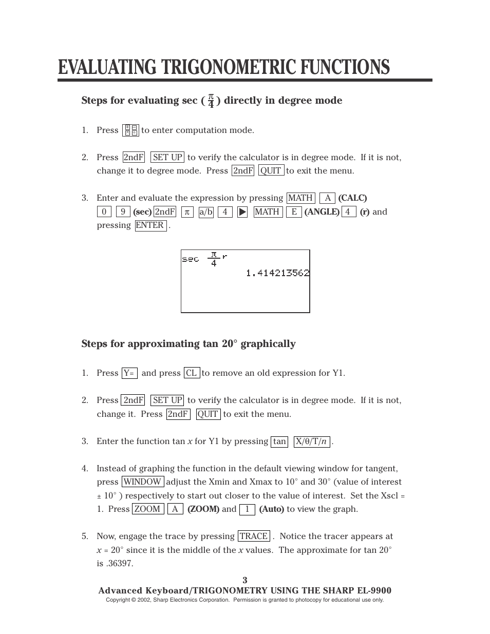 Evaluating trigonometric functions | Sharp EL-9900 User Manual | Page 118 / 153