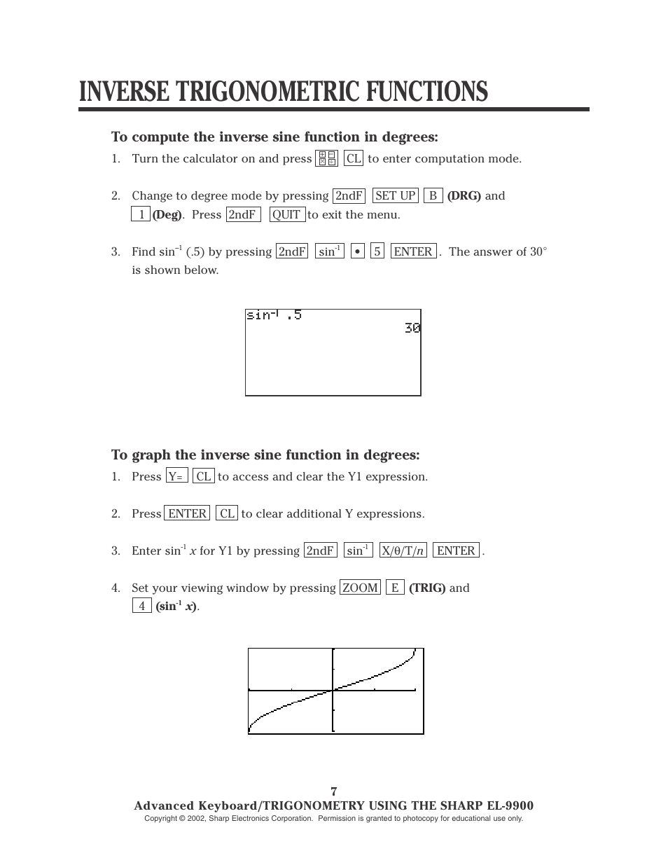 Inverse trigonometric functions | Sharp EL-9900 User Manual | Page 122 / 153