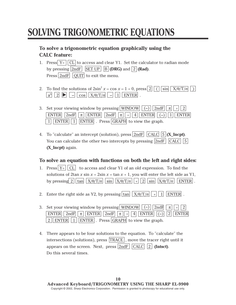 Solving trigonometric equations | Sharp EL-9900 User Manual | Page 125 / 153