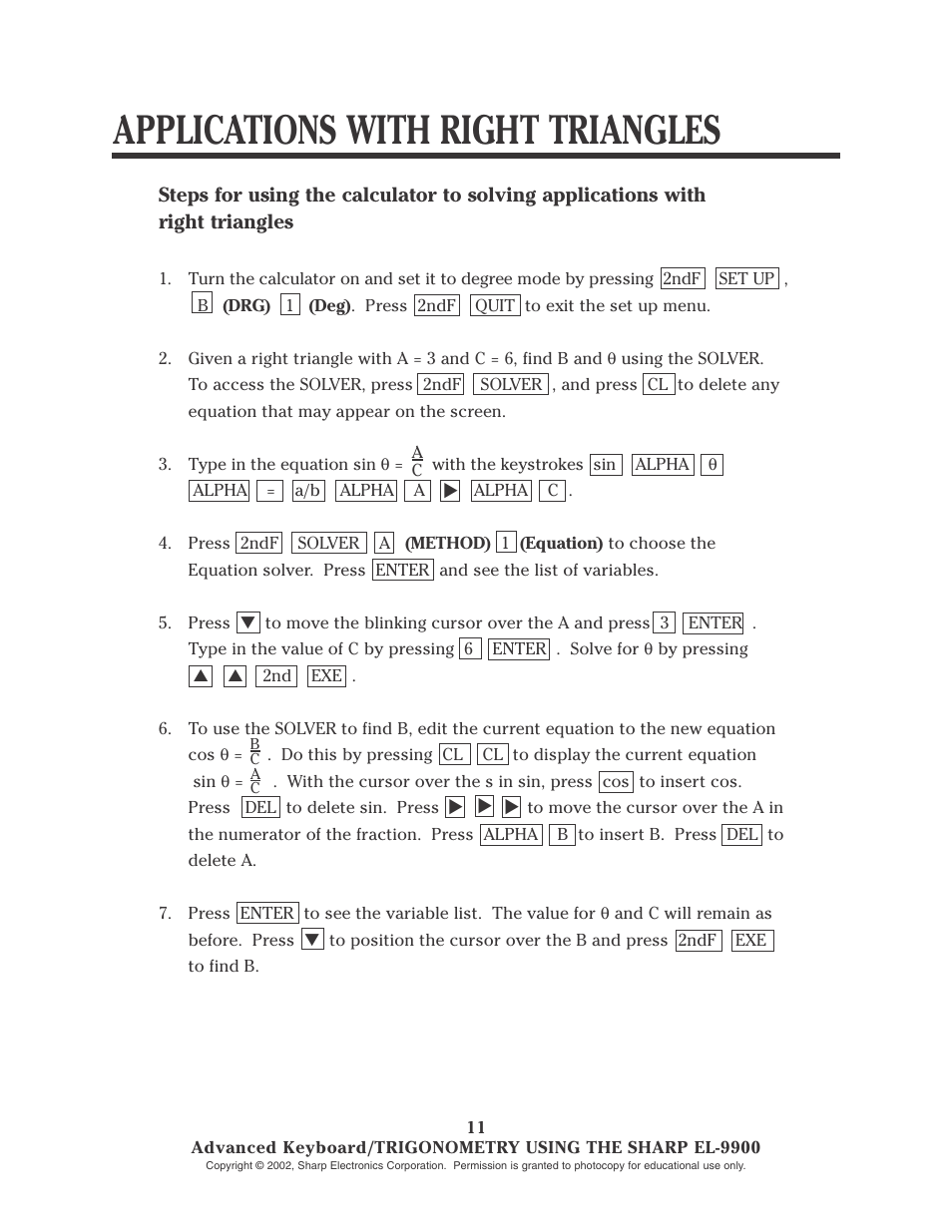 Applications with right triangles | Sharp EL-9900 User Manual | Page 126 / 153