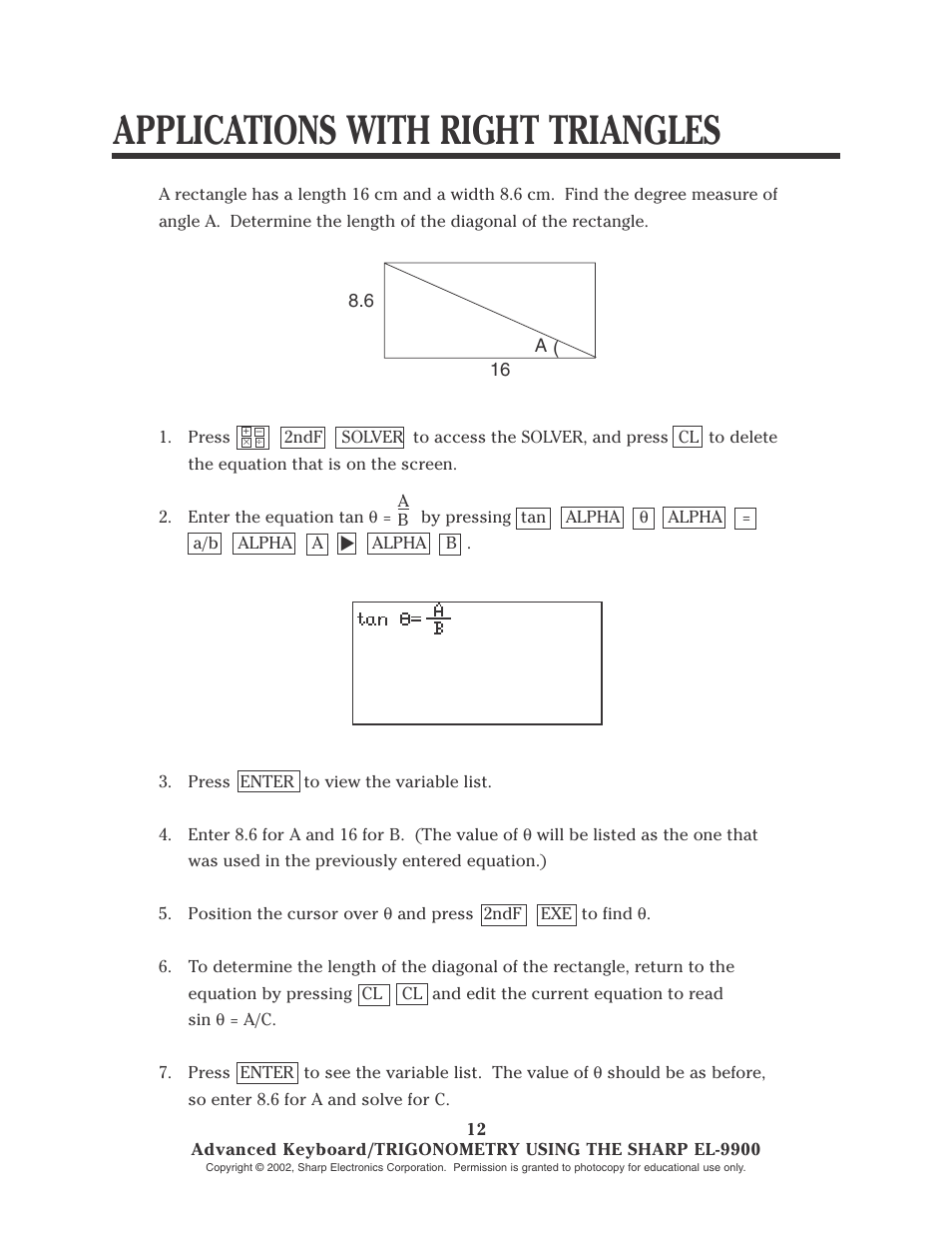 Applications with right triangles | Sharp EL-9900 User Manual | Page 127 / 153