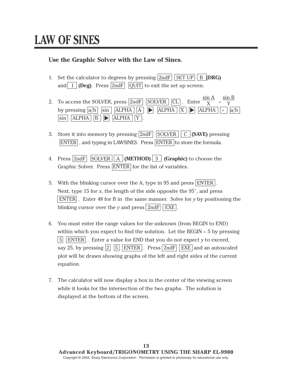 Law of sines | Sharp EL-9900 User Manual | Page 128 / 153