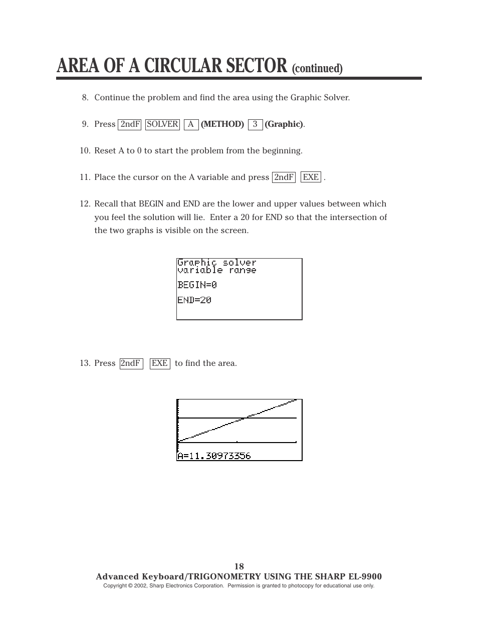 Area of a circular sector, Continued) | Sharp EL-9900 User Manual | Page 133 / 153