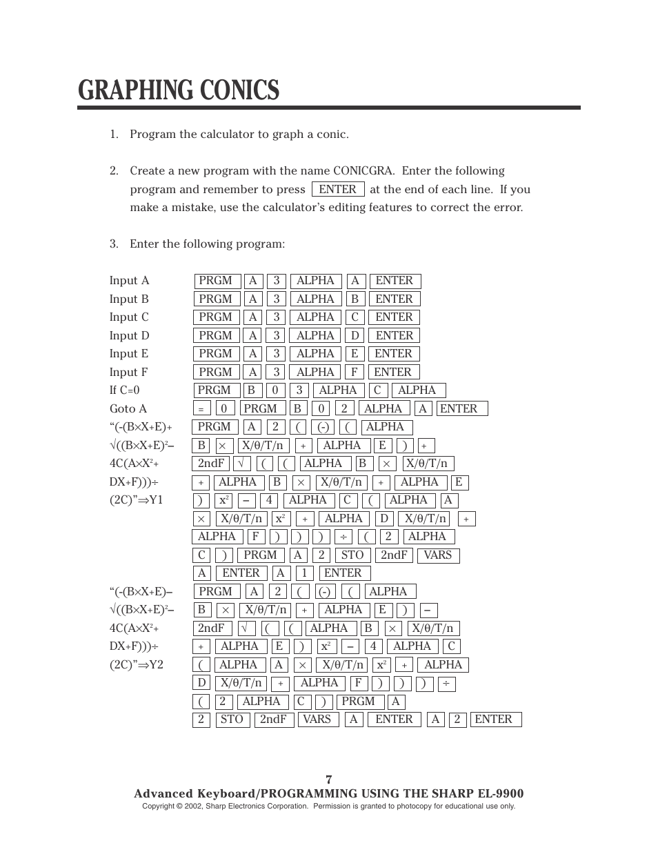 Graphing conics | Sharp EL-9900 User Manual | Page 140 / 153