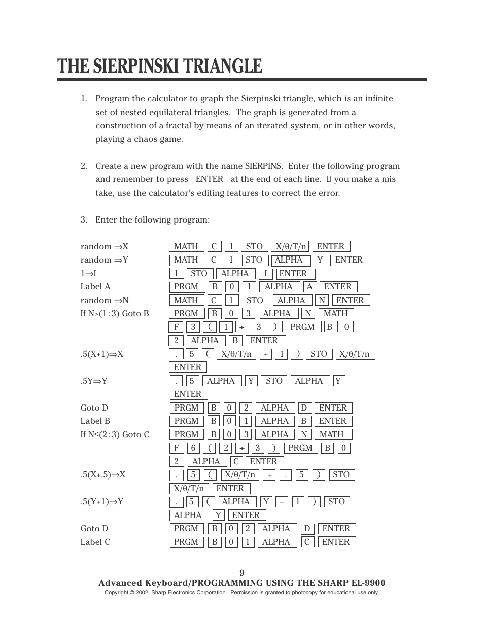 The sierpinski triangle | Sharp EL-9900 User Manual | Page 142 / 153