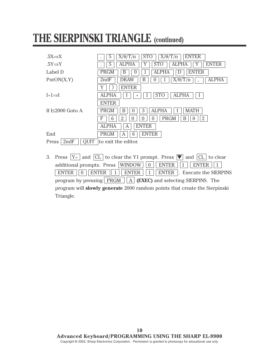 The sierpinski triangle, Continued) | Sharp EL-9900 User Manual | Page 143 / 153