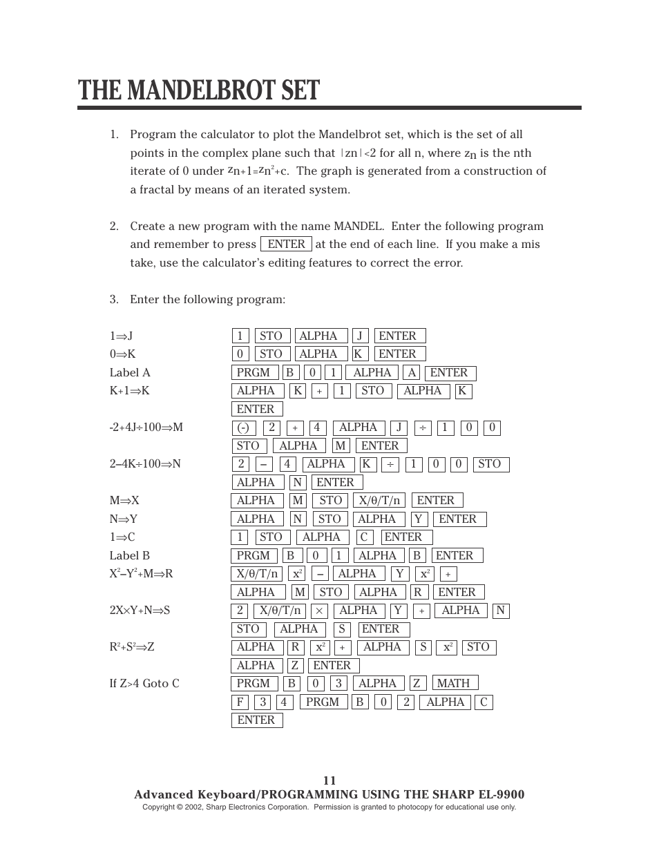 The mandelbrot set | Sharp EL-9900 User Manual | Page 144 / 153