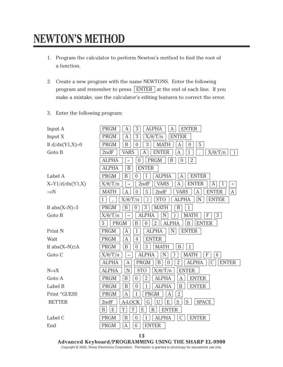 Newton’s method | Sharp EL-9900 User Manual | Page 146 / 153