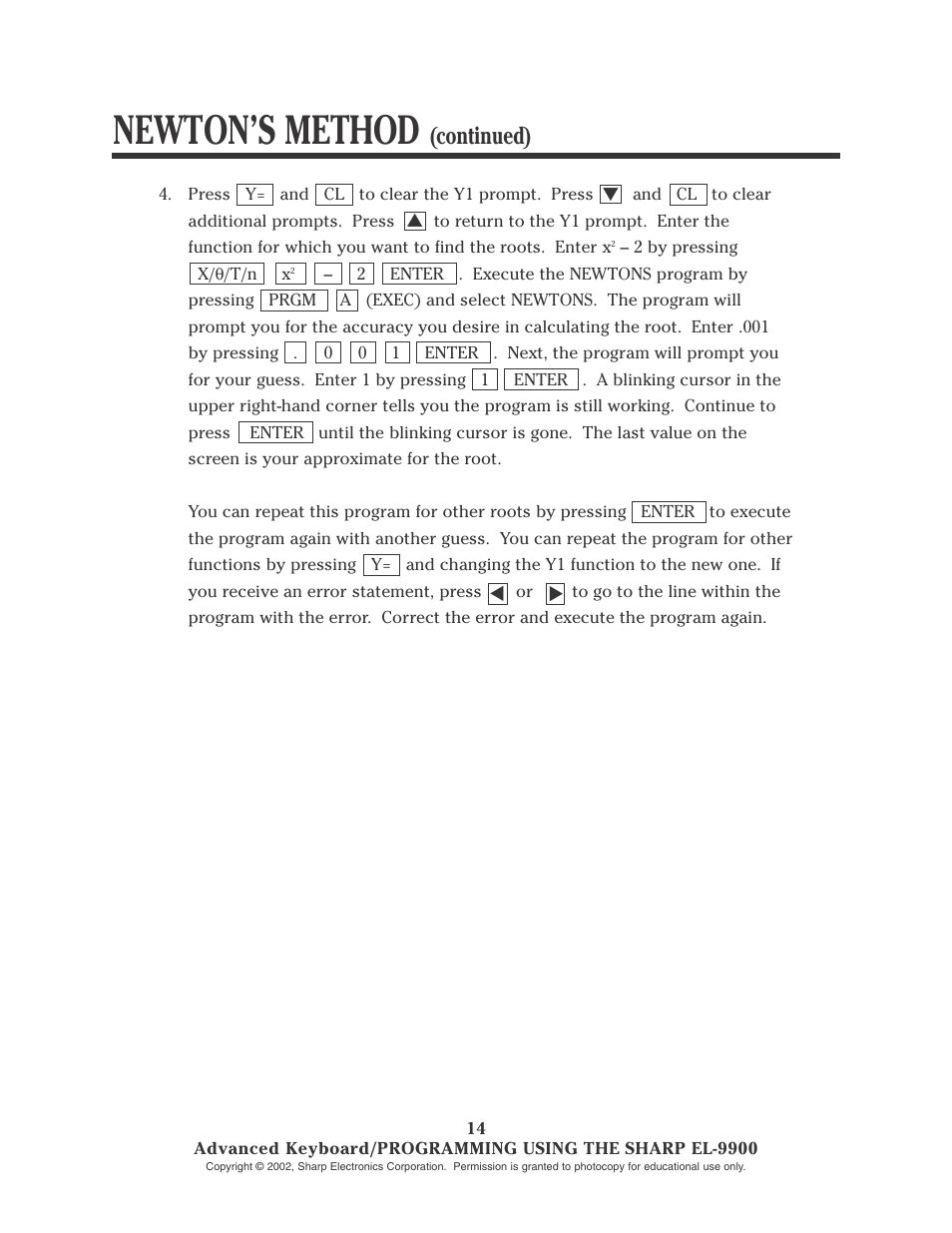 Newton’s method, Continued) | Sharp EL-9900 User Manual | Page 147 / 153