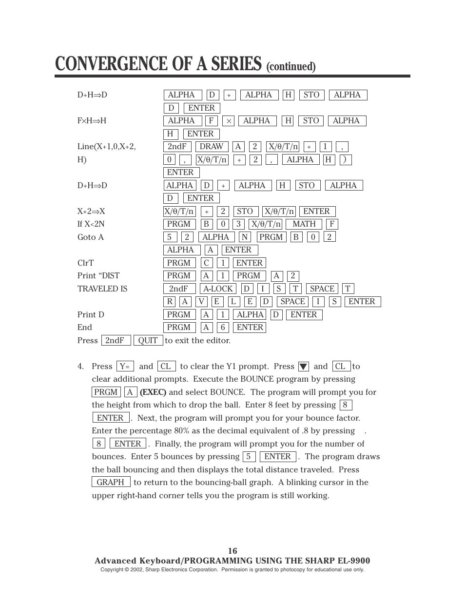 Convergence of a series, Continued) | Sharp EL-9900 User Manual | Page 149 / 153