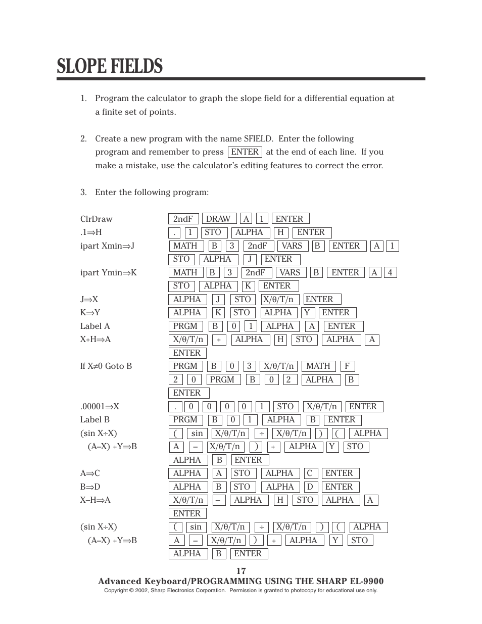 Slope fields | Sharp EL-9900 User Manual | Page 150 / 153