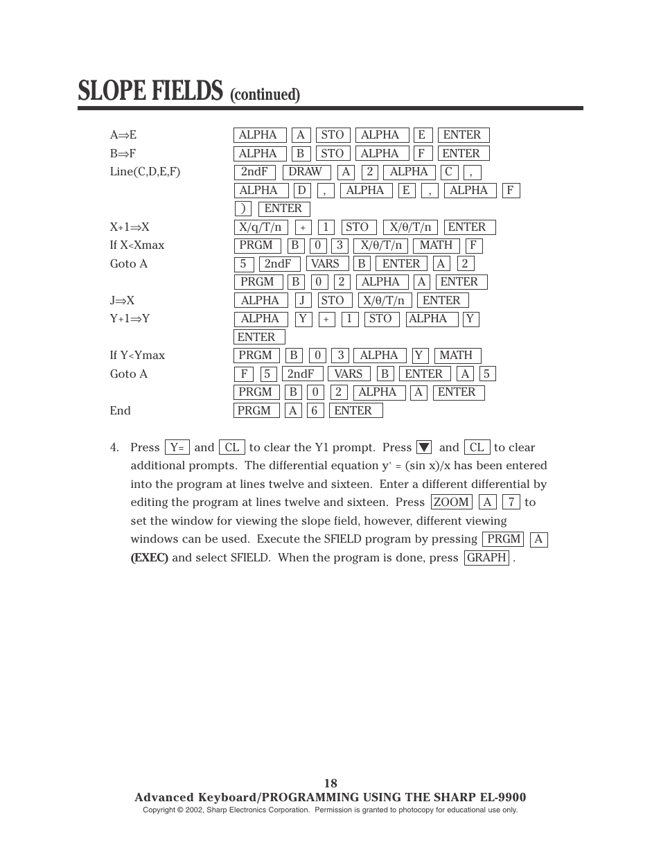 Slope fields, Continued) | Sharp EL-9900 User Manual | Page 151 / 153