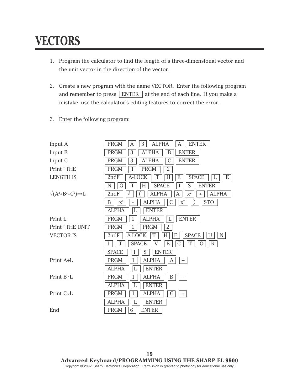 Vectors | Sharp EL-9900 User Manual | Page 152 / 153