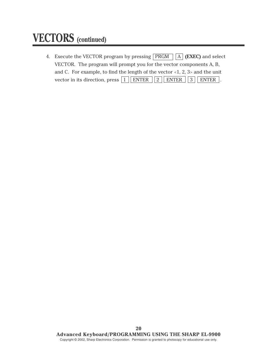 Vectors, Continued) | Sharp EL-9900 User Manual | Page 153 / 153