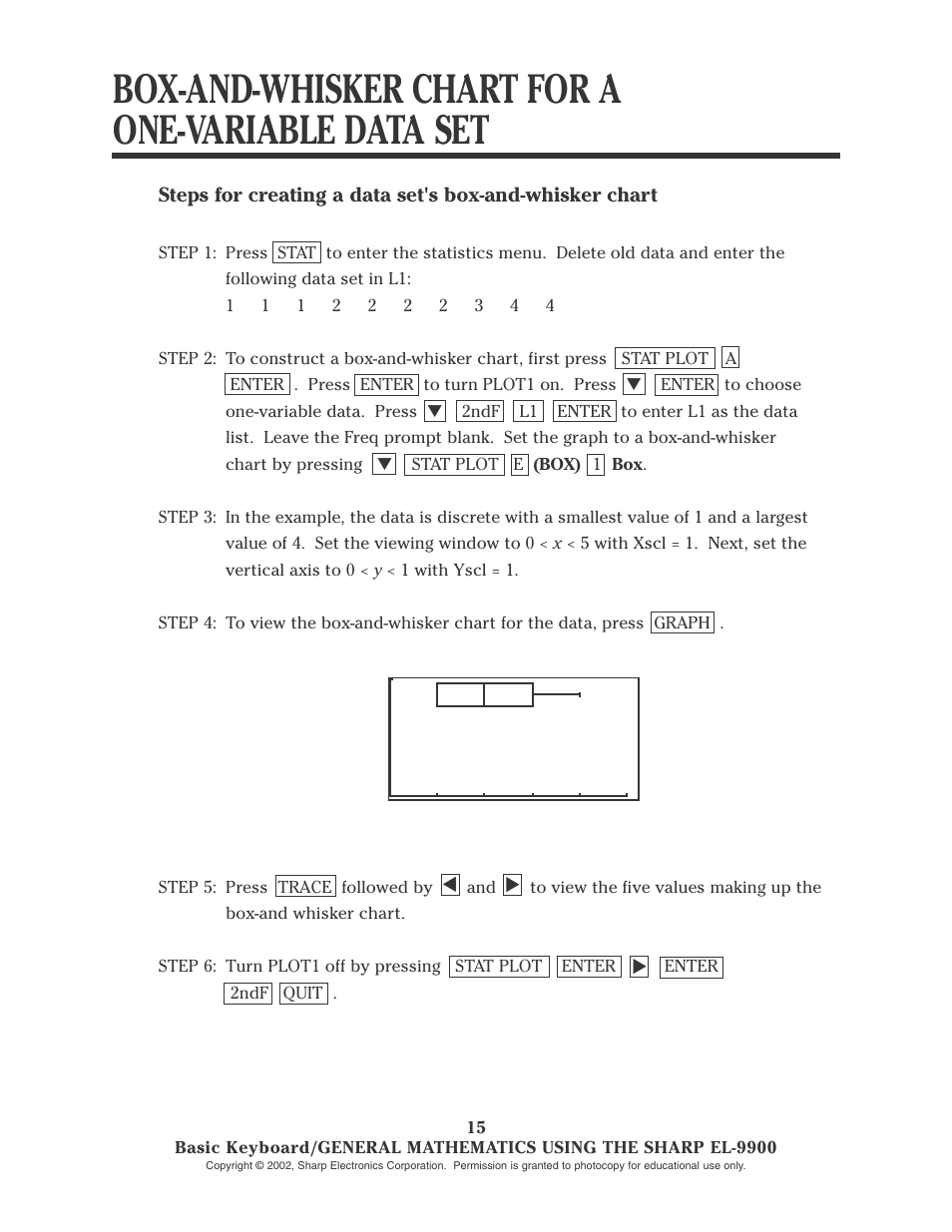 Box-and-whisker chart for a one-variable data set | Sharp EL-9900 User Manual | Page 17 / 153