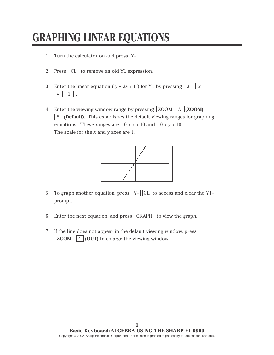 Graphing linear equations | Sharp EL-9900 User Manual | Page 22 / 153