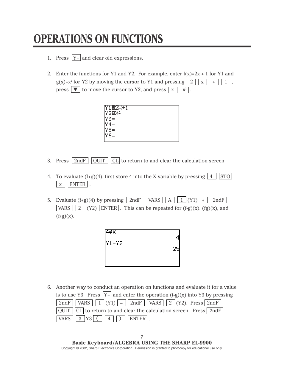 Operations on functions | Sharp EL-9900 User Manual | Page 28 / 153