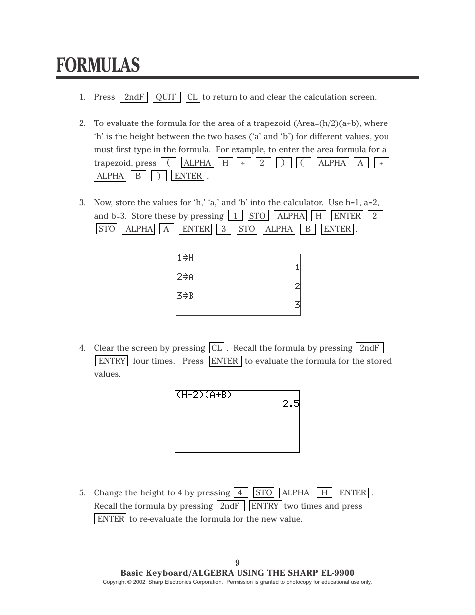 Formulas | Sharp EL-9900 User Manual | Page 30 / 153