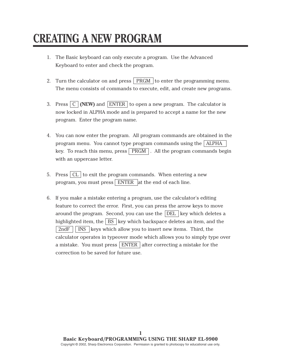 Creating a new program | Sharp EL-9900 User Manual | Page 38 / 153