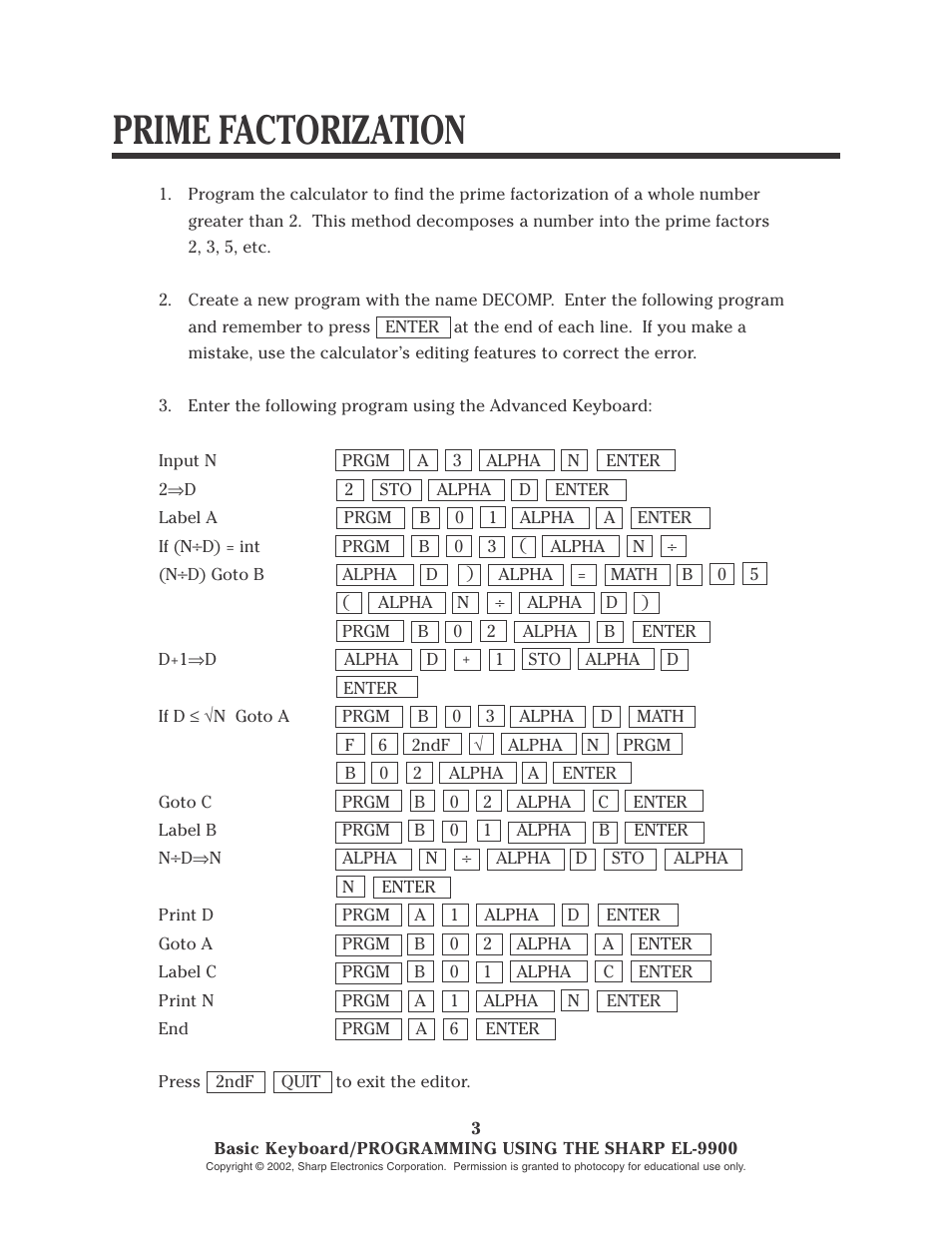 Prime factorization | Sharp EL-9900 User Manual | Page 40 / 153