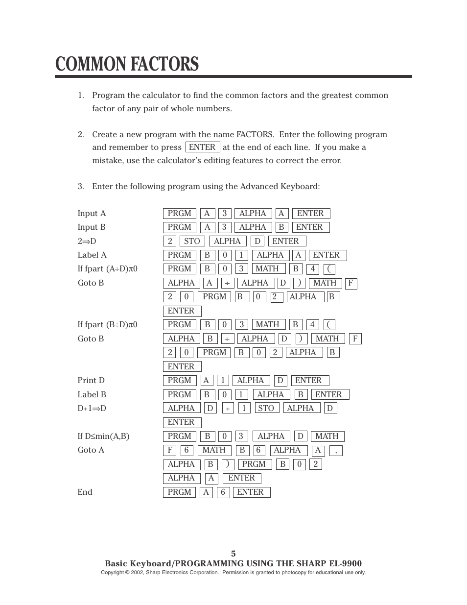 Common factors | Sharp EL-9900 User Manual | Page 42 / 153