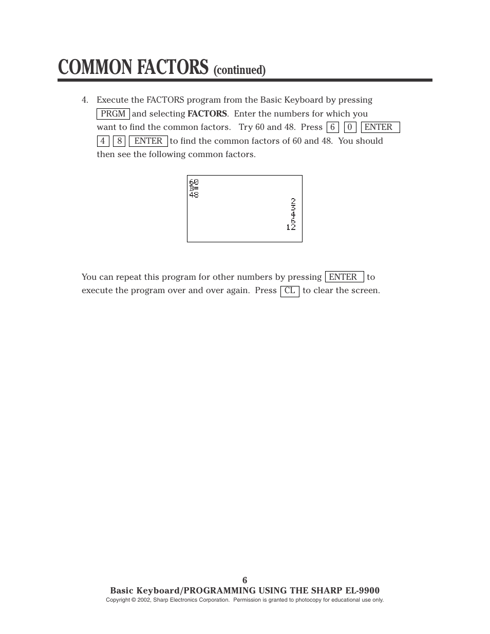 Common factors, Continued) | Sharp EL-9900 User Manual | Page 43 / 153