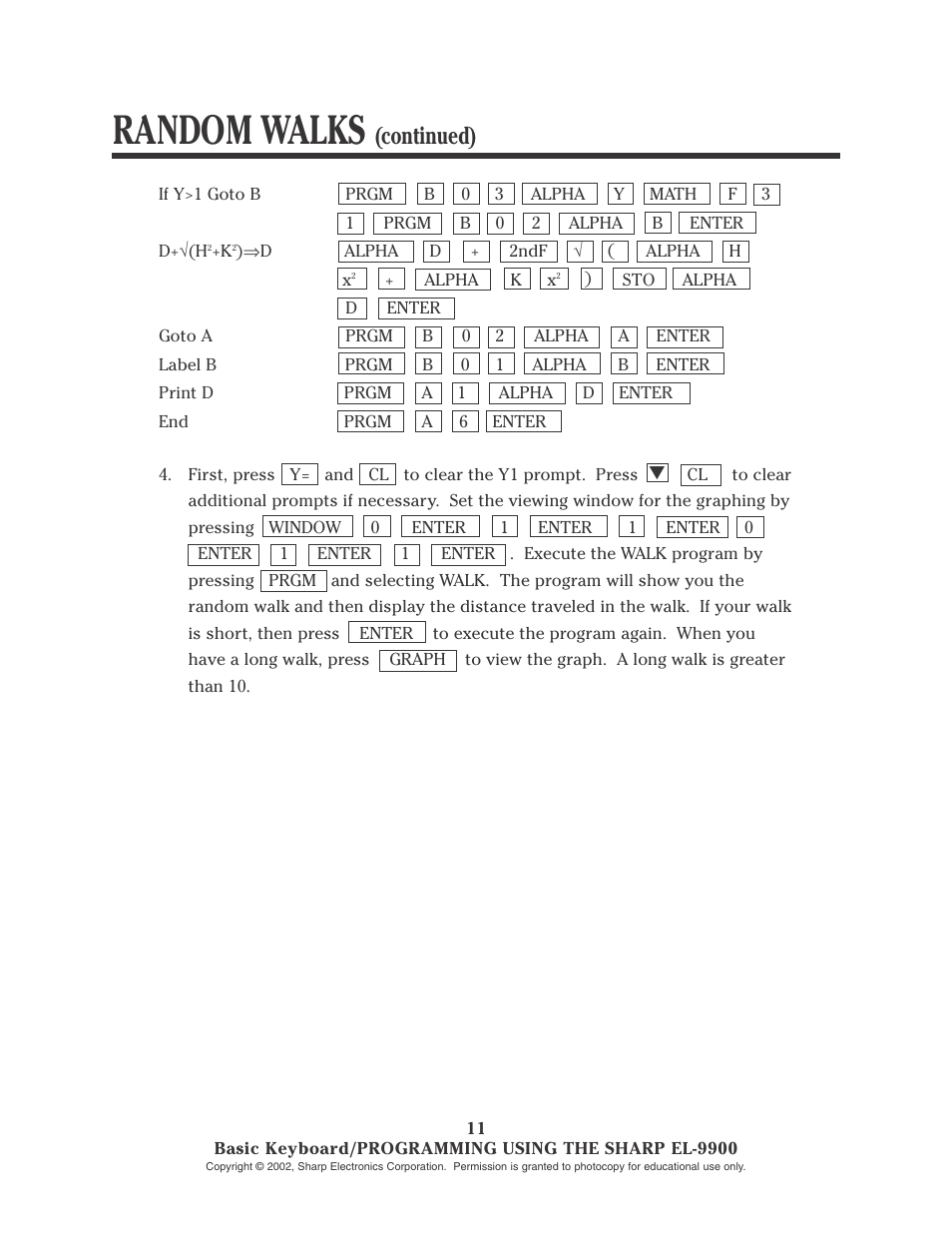 Random walks, Continued) | Sharp EL-9900 User Manual | Page 48 / 153