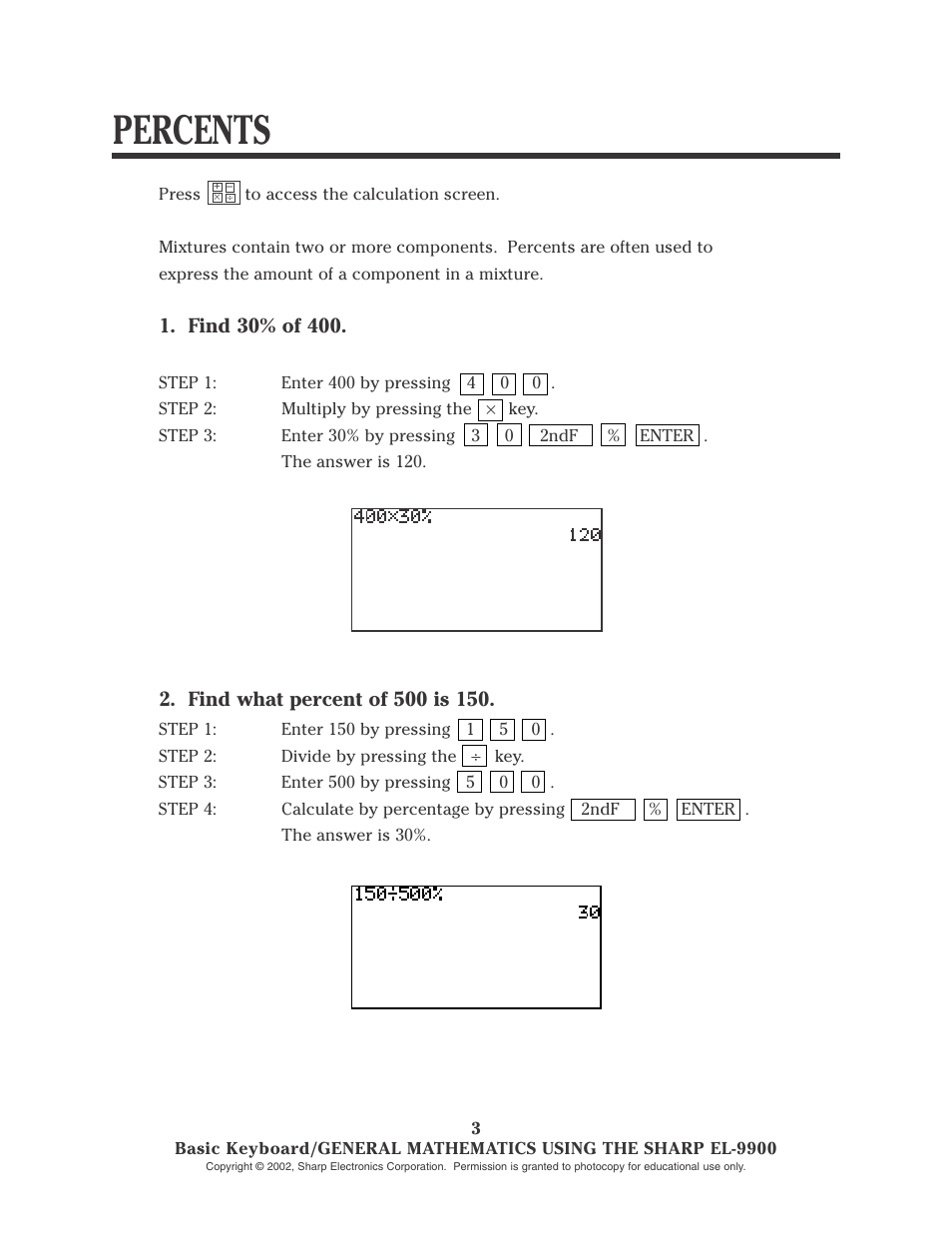 Percents | Sharp EL-9900 User Manual | Page 5 / 153