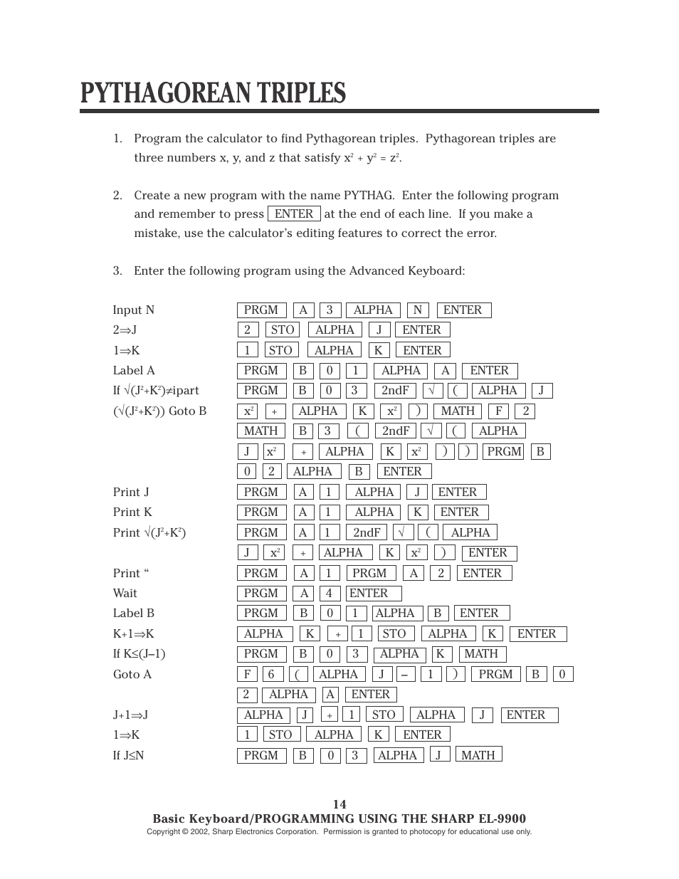 Pythagorean triples | Sharp EL-9900 User Manual | Page 51 / 153