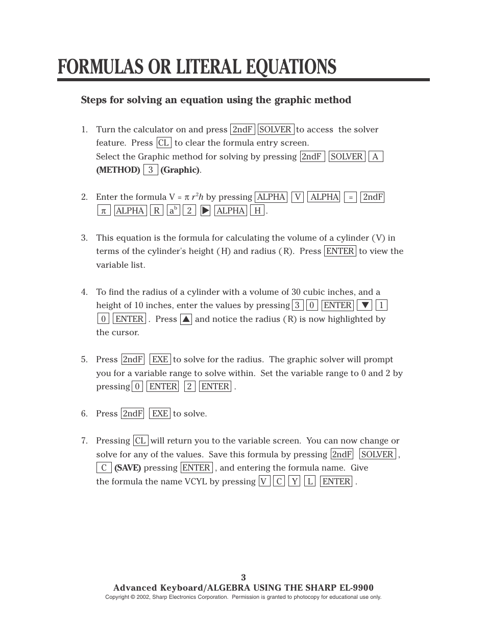 Formulas or literal equations | Sharp EL-9900 User Manual | Page 56 / 153