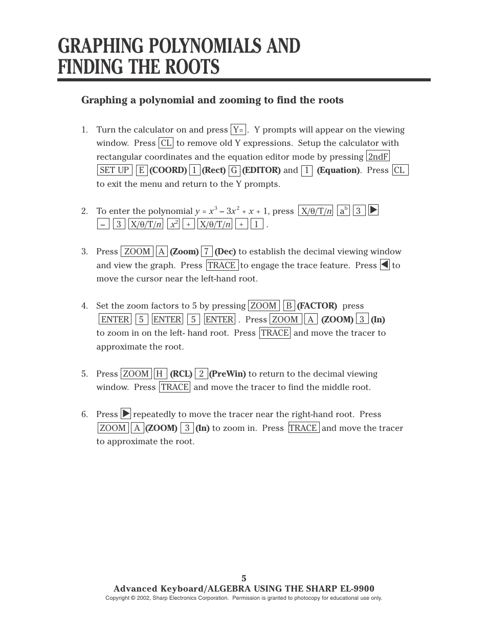 Graphing polynomials and finding the roots | Sharp EL-9900 User Manual | Page 58 / 153