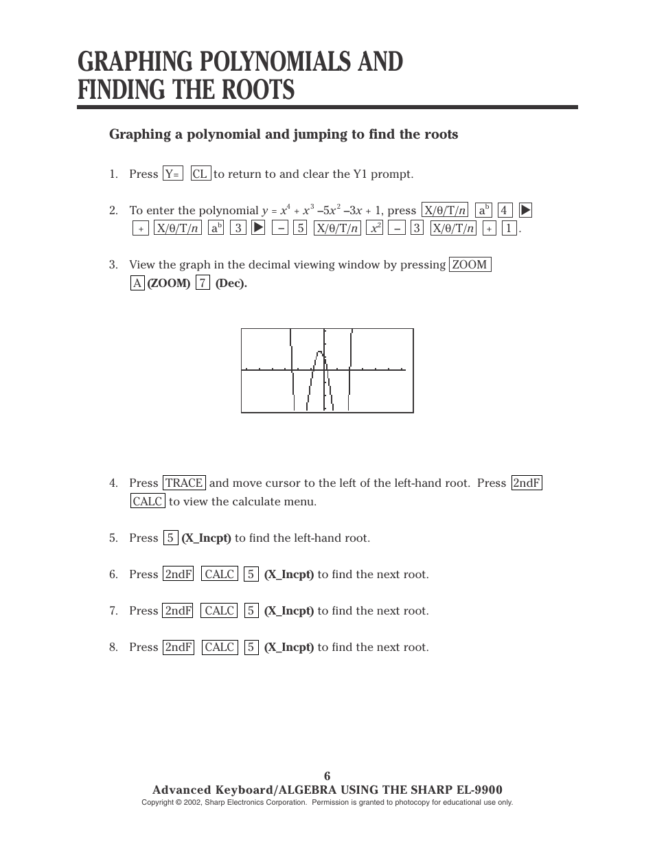 Graphing polynomials and finding the roots | Sharp EL-9900 User Manual | Page 59 / 153