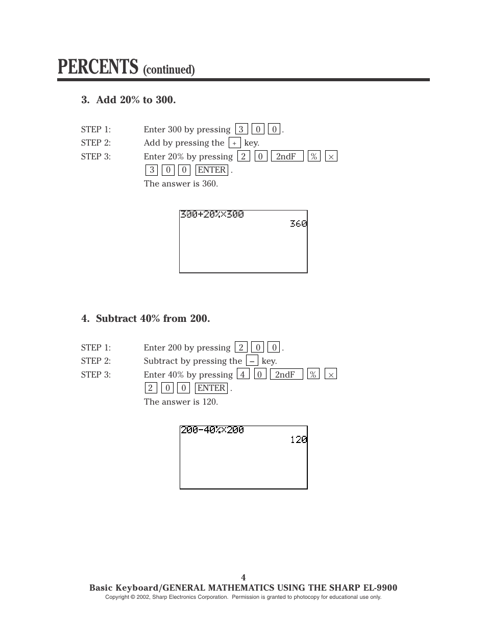 Percents, Continued) | Sharp EL-9900 User Manual | Page 6 / 153