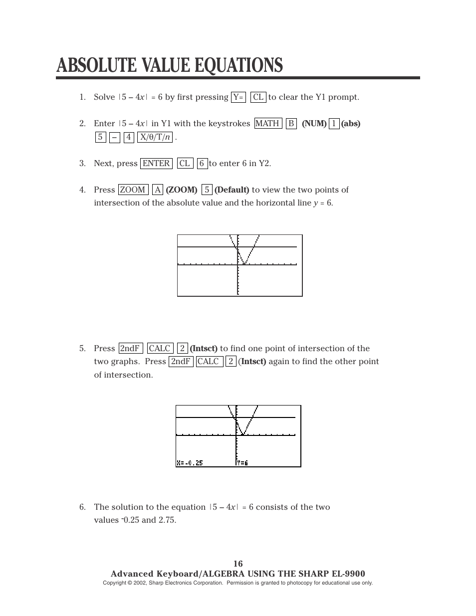 Absolute value equations | Sharp EL-9900 User Manual | Page 69 / 153