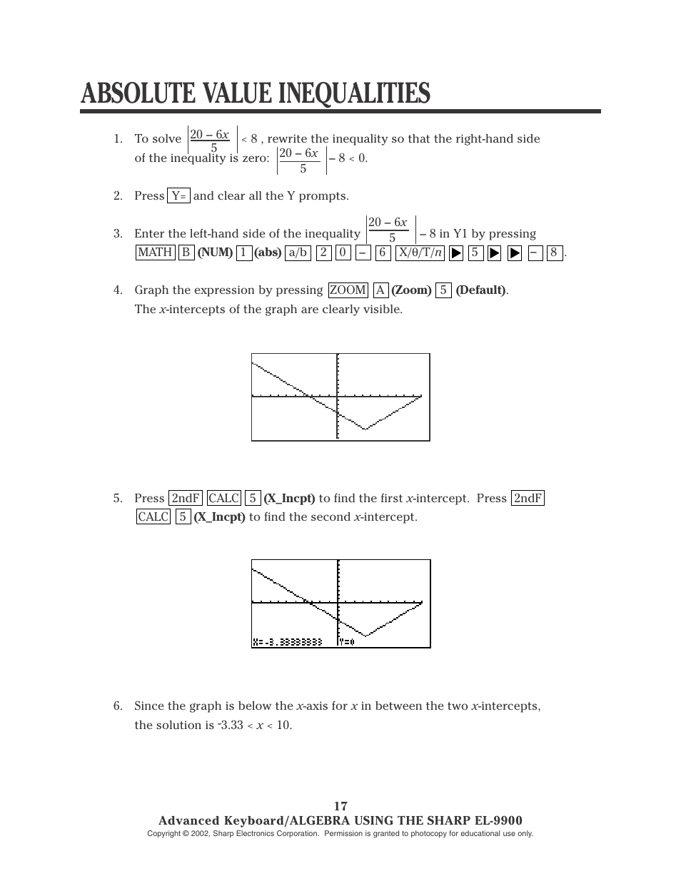 Absolute value inequalities | Sharp EL-9900 User Manual | Page 70 / 153