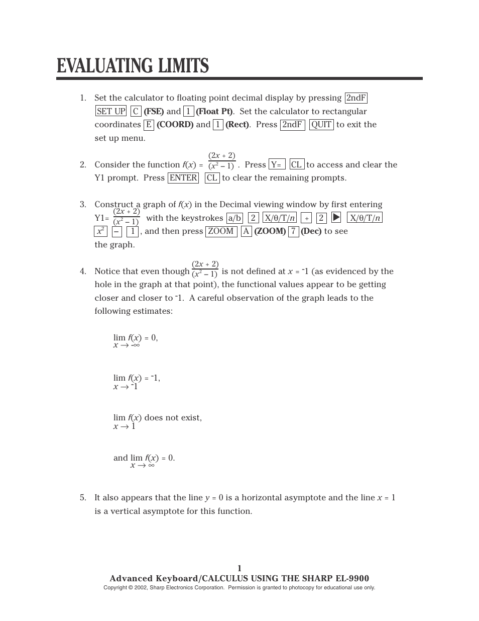 Evaluating limits | Sharp EL-9900 User Manual | Page 76 / 153