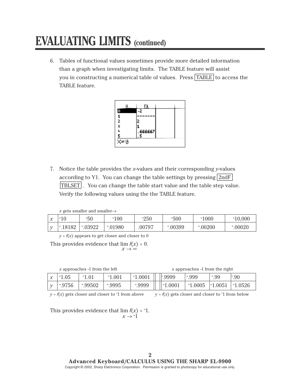 Evaluating limits, Continued) | Sharp EL-9900 User Manual | Page 77 / 153