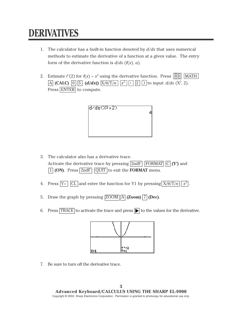 Derivatives | Sharp EL-9900 User Manual | Page 78 / 153